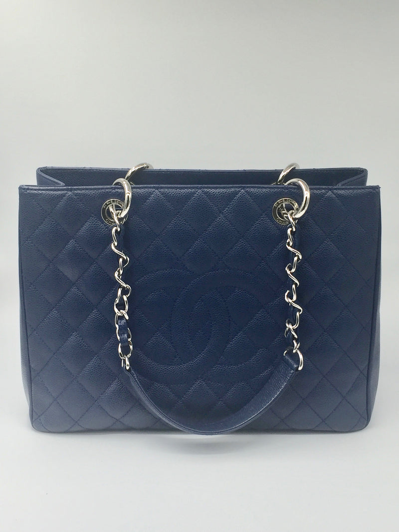 Sold-CHANEL Caviar Quilted Grand Shopping Tote Blue GST