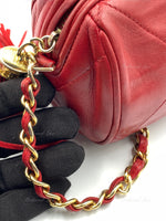 CHANEL Lambskin Red Mini Camera Bag with Tassel