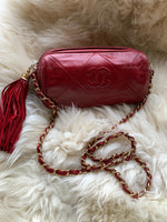 CHANEL Lambskin Red Mini Camera Bag with Tassel