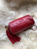 CHANEL Lambskin Red Mini Camera Bag with Tassel