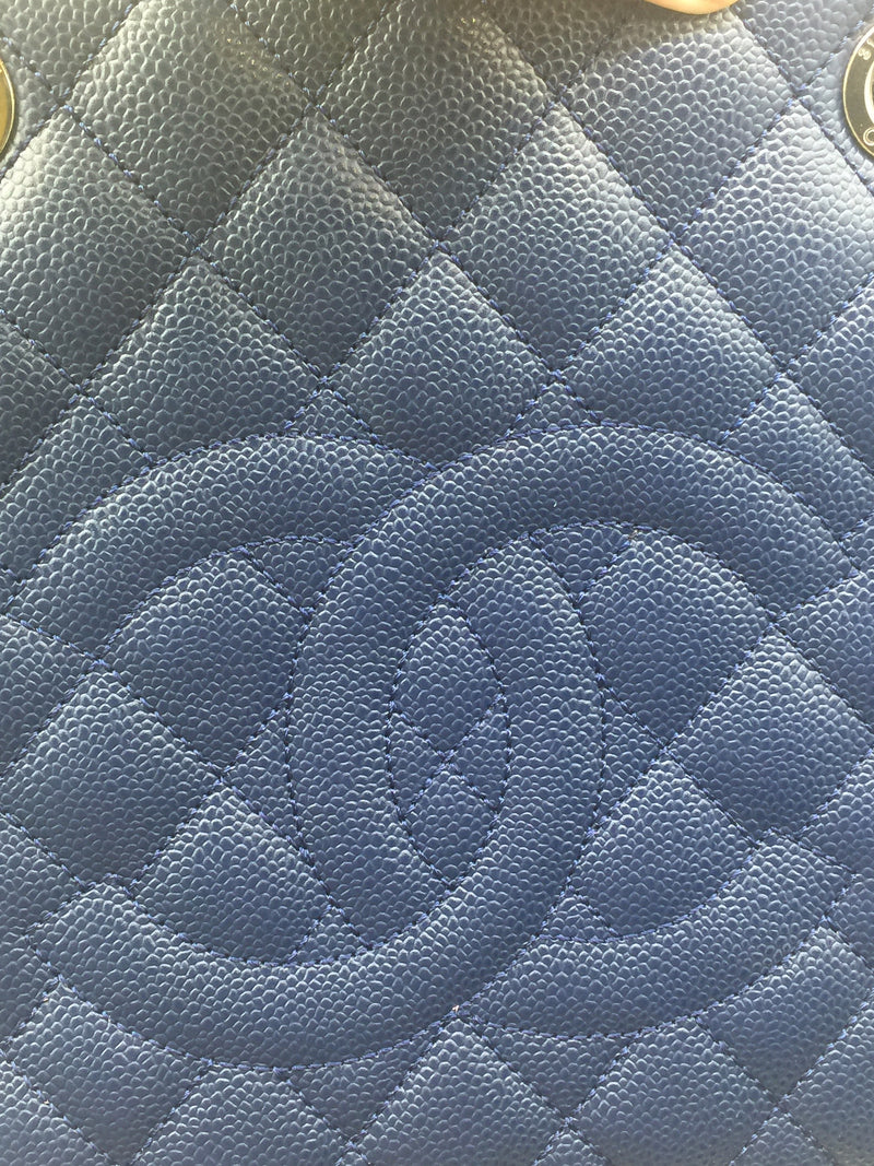 Sold-CHANEL Caviar Quilted Grand Shopping Tote Blue GST