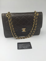 Sold-CHANEL Paris Lambskin Double Chain Double Flap Bag brown/gold