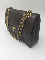 Sold-CHANEL Paris Lambskin Double Chain Double Flap Bag brown/gold