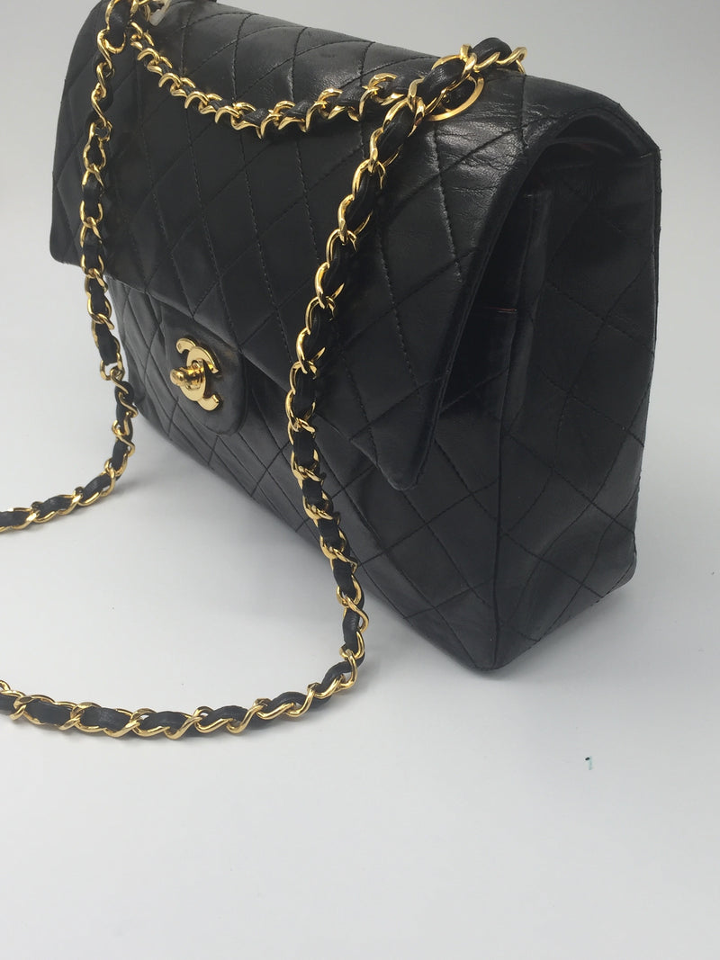 Sold-CHANEL Classic Lambskin Double Chain Double Flap Bag black/gold