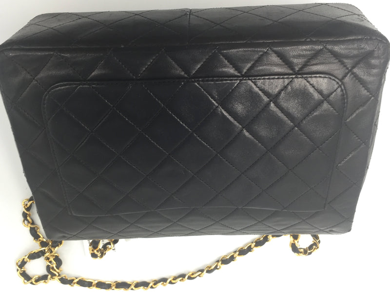 Sold-CHANEL Classic Lambskin Double Chain Double Flap Bag black/gold