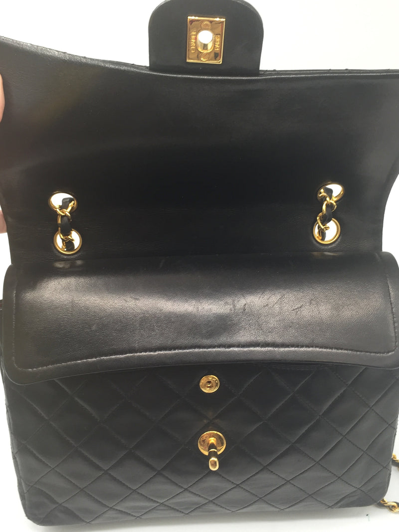 Sold-CHANEL Classic Lambskin Double Chain Double Flap Bag black/gold