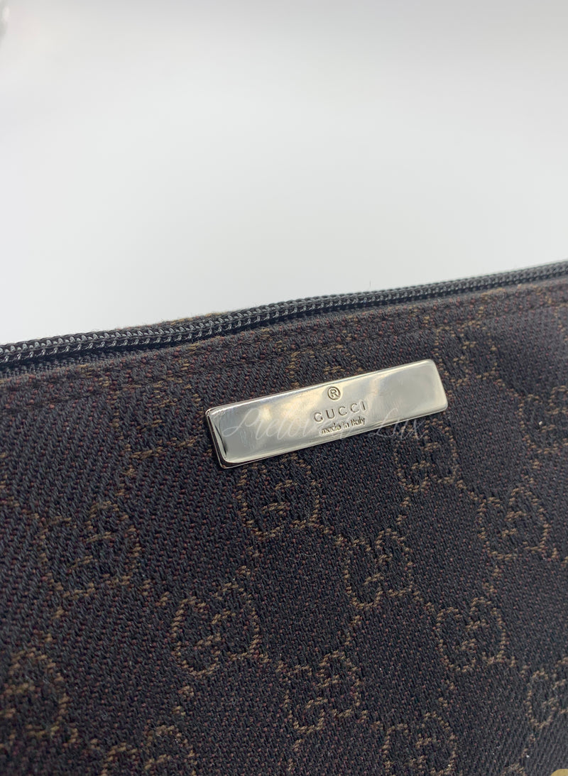 Sold-GUCCI GG Logo Black Small Handbag with Brown Monogram logo