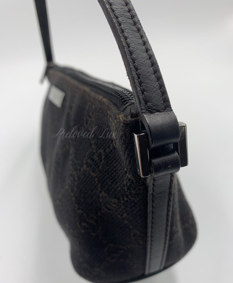 Sold-GUCCI GG Logo Black Small Handbag with Brown Monogram logo