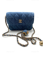 Sold-CHANEL Denim Pearl Crush Mini Waist Shoulder Bag Aged Gold Hardware