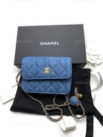 Sold-CHANEL Denim Pearl Crush Mini Waist Shoulder Bag Aged Gold Hardware