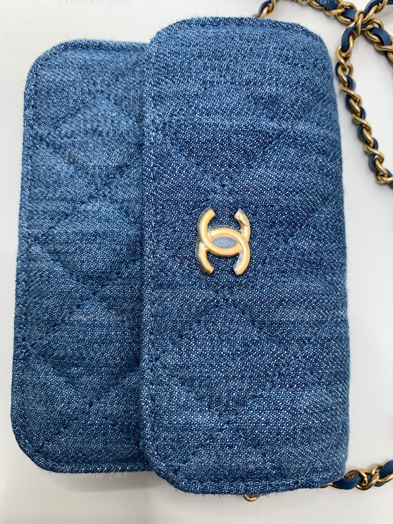 Sold-CHANEL Denim Pearl Crush Mini Waist Shoulder Bag Aged Gold Hardware