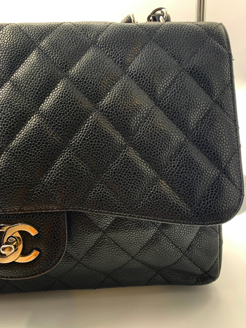 Sold-CHANEL Classic Caviar Jumbo Single Flap Bag Black/Silver hardware