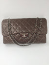 Chanel Classic maxi flap shoulder bag Jumbo silver hardware lambskin Dark brown vintage