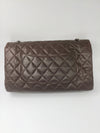 CHANEL Lambskin Double Chain Single Flap Maxi Size Bag Dark Brown/Silver