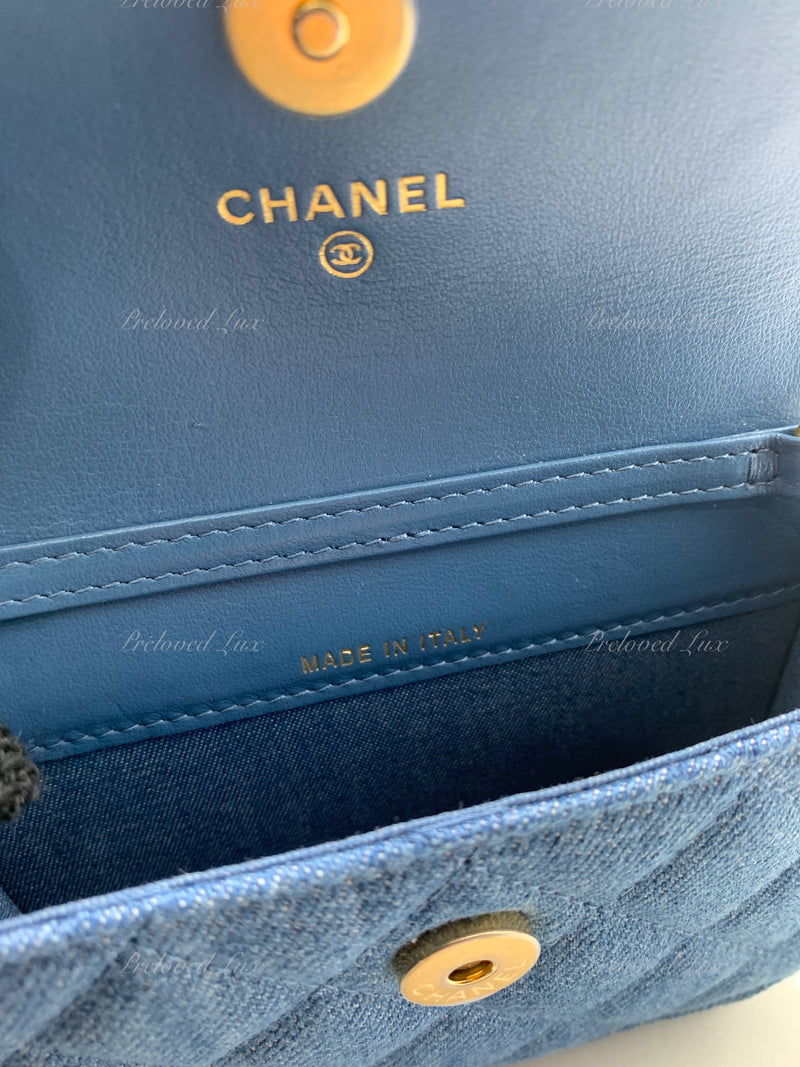 Sold-CHANEL Denim Pearl Crush Mini Waist Shoulder Bag Aged Gold Hardware