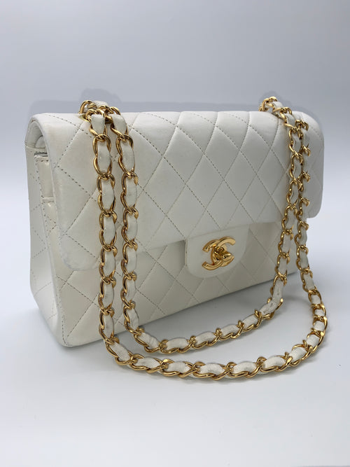 Sold-CHANEL CC Small Classic Double Flap - White - Gold Hardware