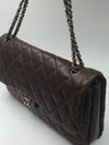 CHANEL Lambskin Double Chain Single Flap Maxi Size Bag Dark Brown/Silver