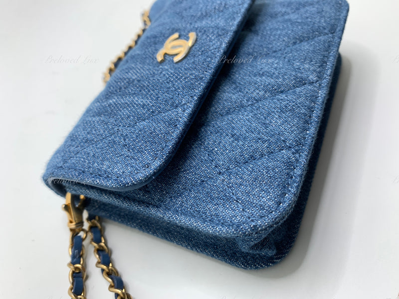 Sold-CHANEL Denim Pearl Crush Mini Waist Shoulder Bag Aged Gold Hardware