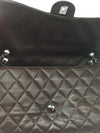 CHANEL Lambskin Double Chain Single Flap Maxi Size Bag Dark Brown/Silver