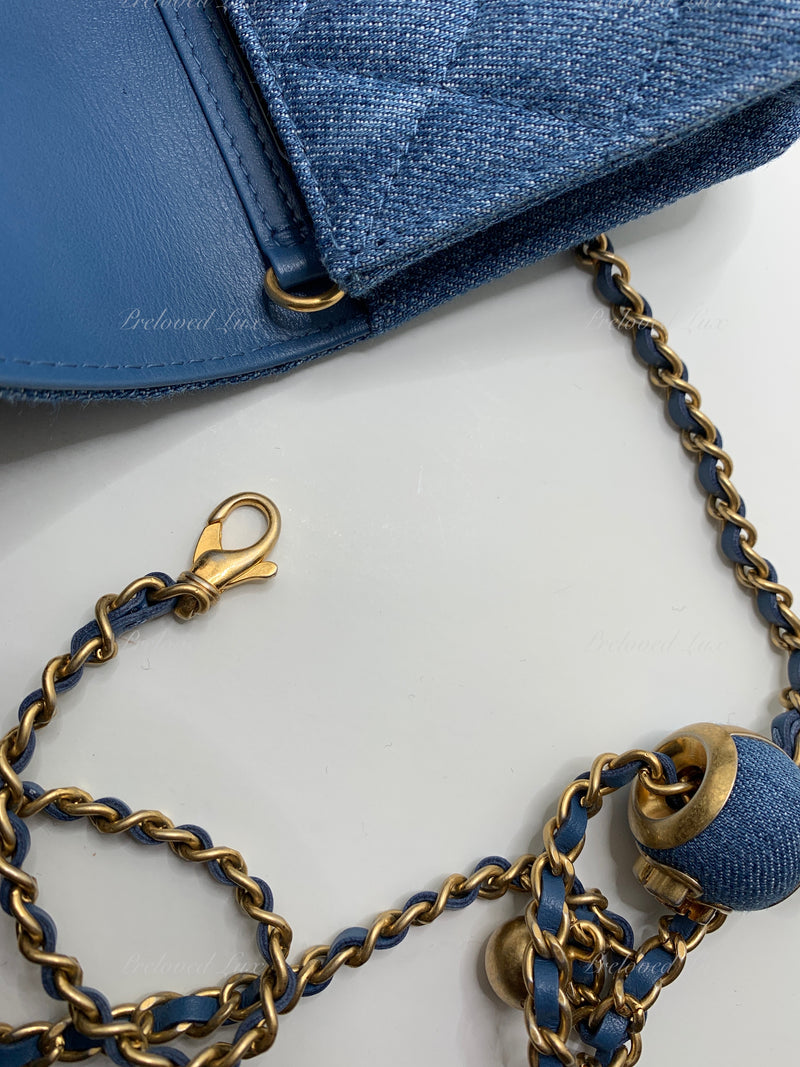 Sold-CHANEL Denim Pearl Crush Mini Waist Shoulder Bag Aged Gold Hardware