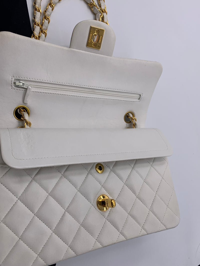 Sold-CHANEL CC Small Classic Double Flap - White - Gold Hardware