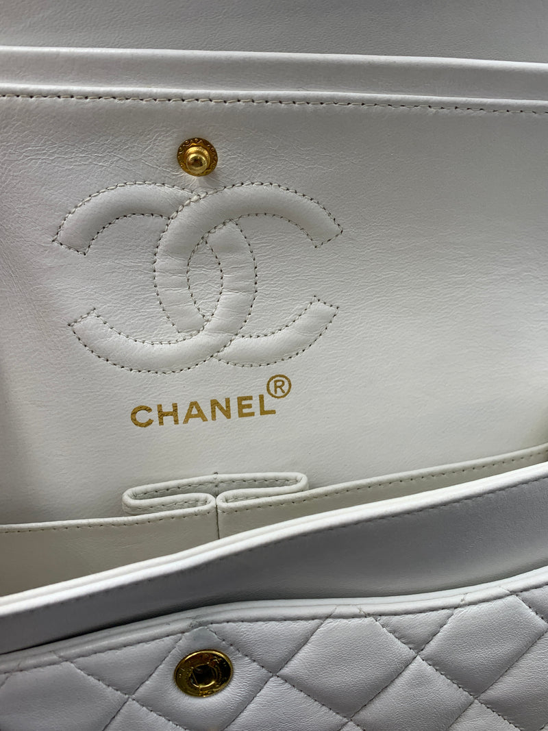 Sold-CHANEL CC Small Classic Double Flap - White - Gold Hardware