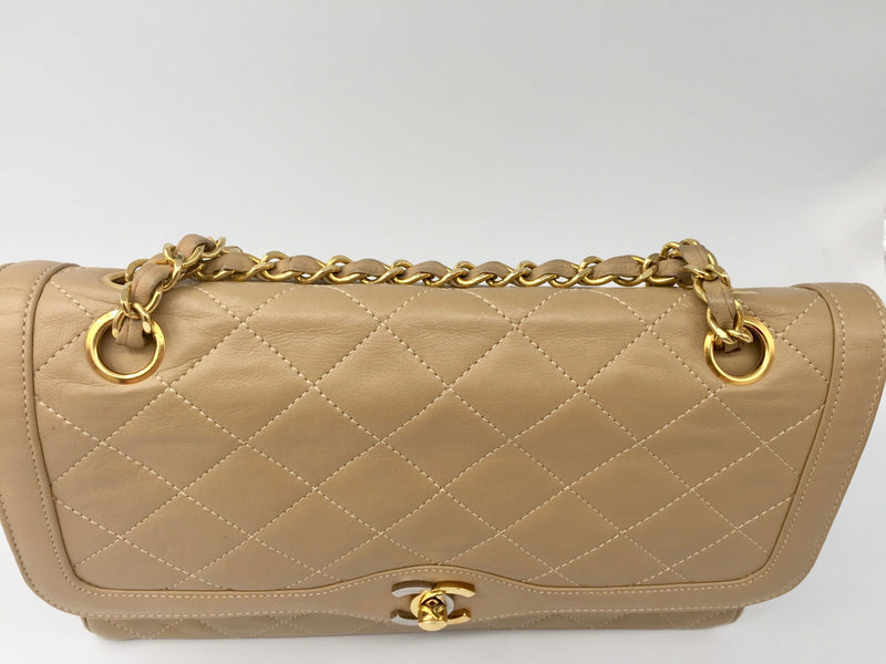 Sold-CHANEL Paris Lambskin Double Chain Double Flap Bag Beige/gold