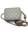 CHANEL Grey Lambskin Pearl Crush Mini Vanity Camera Bag in Aged Gold Hardware