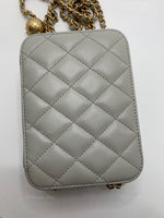 CHANEL Grey Lambskin Pearl Crush Mini Vanity Camera Bag in Aged Gold Hardware