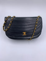 CHANEL Vintage Lambskin Half Moon Flap Bag black/gold hardware