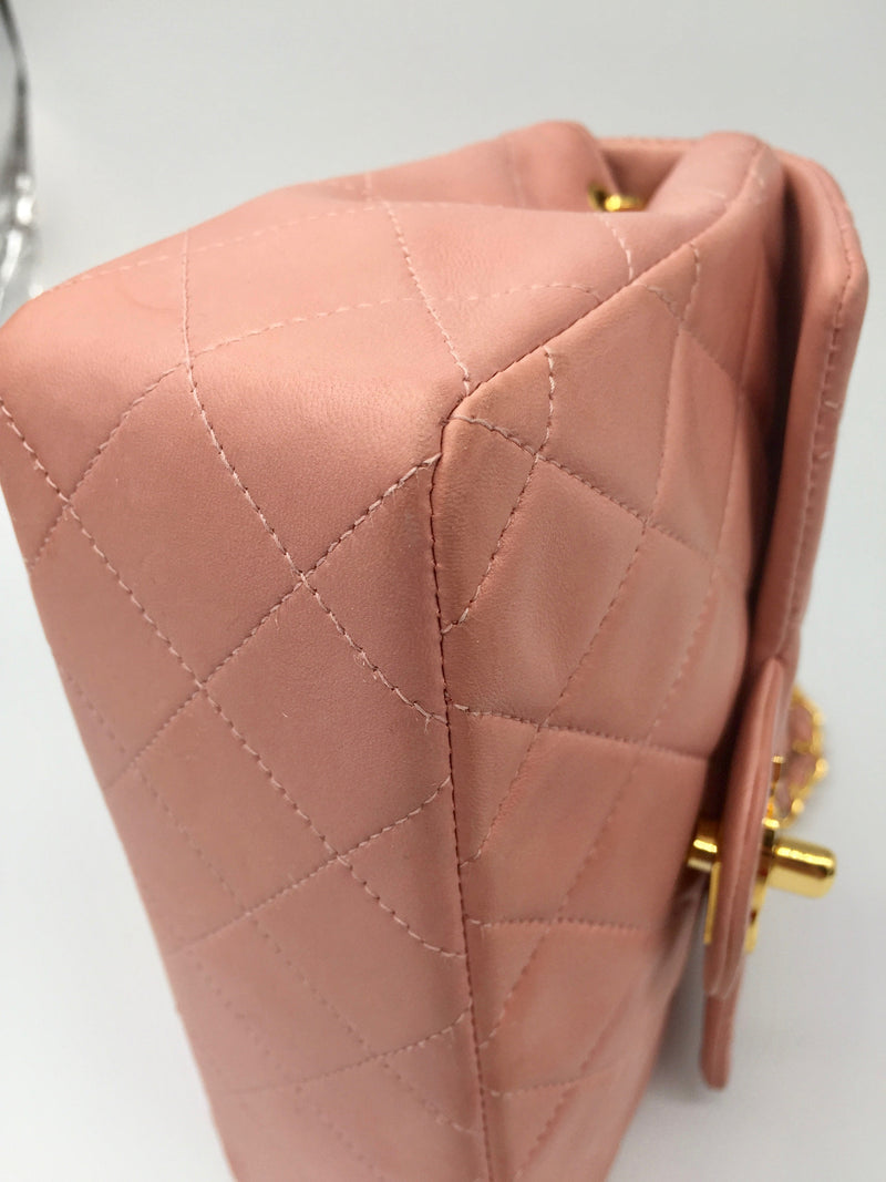 Sold - CHANEL Classic Lambskin Chain Single Mini Flap bag Pink/ gold