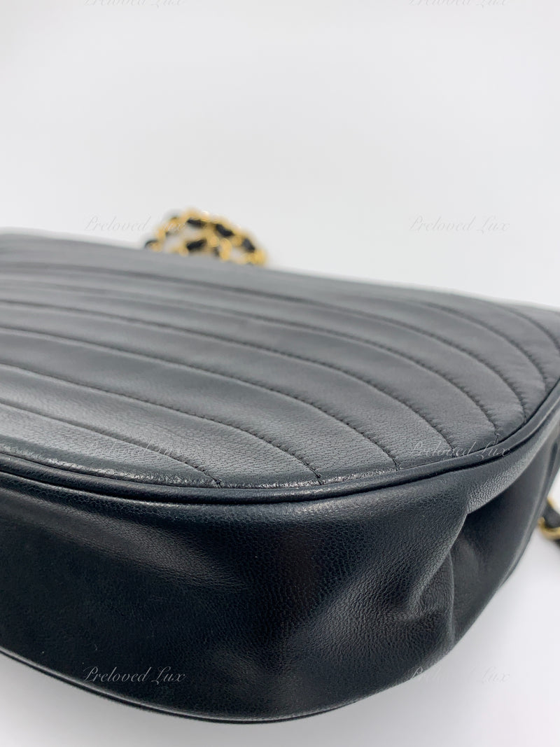 CHANEL Vintage Lambskin Half Moon Flap Bag black/gold hardware