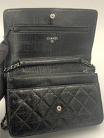 CHANEL CC Wallet-on-the-chain Metallic Sparkle Coated Tweed Crossbody Flap Bag - Black