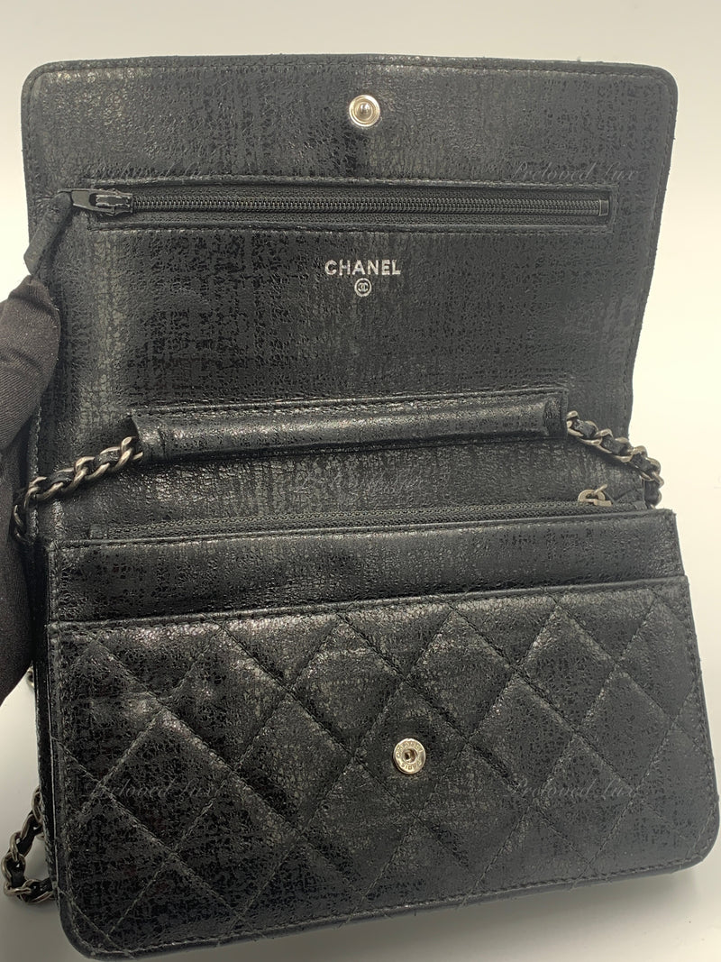 CHANEL CC Wallet-on-the-chain Metallic Sparkle Coated Tweed Crossbody Flap Bag - Black