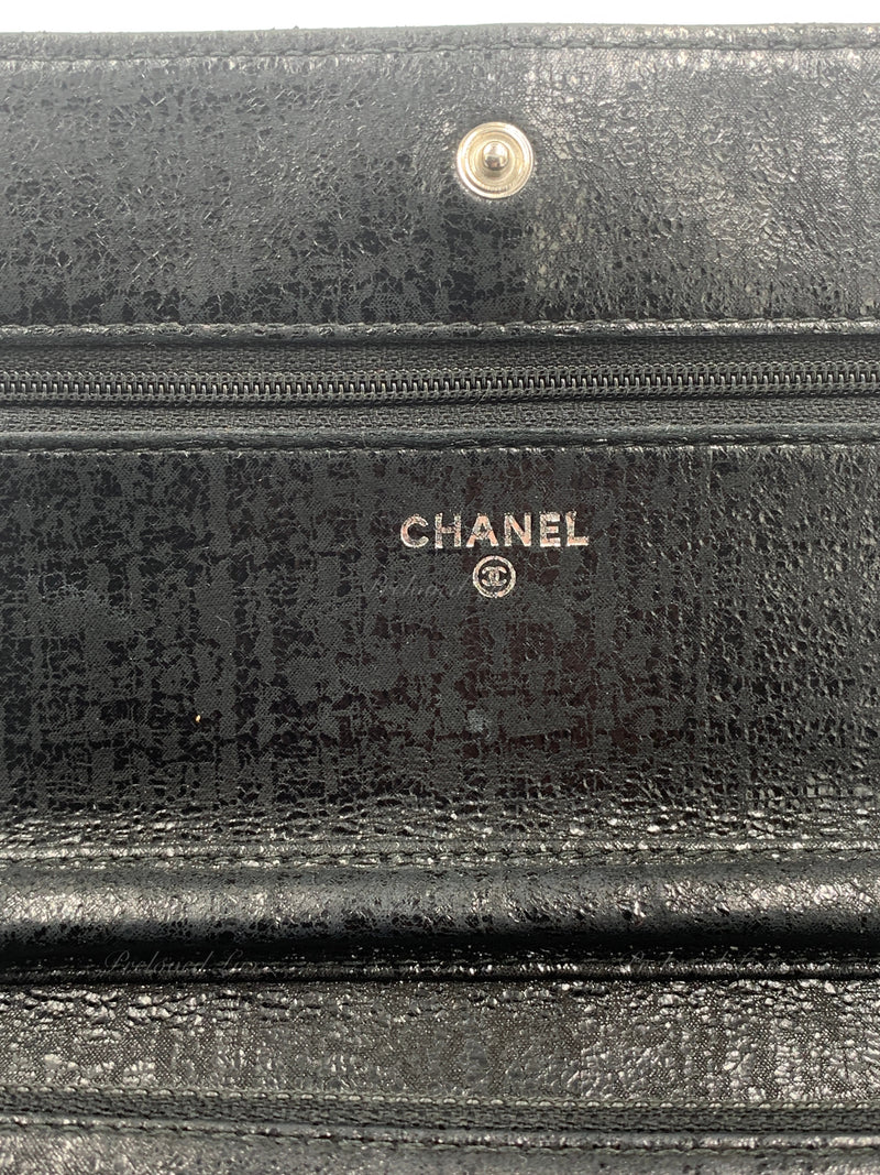 CHANEL CC Wallet-on-the-chain Metallic Sparkle Coated Tweed Crossbody Flap Bag - Black