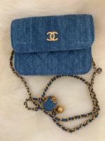 Sold-CHANEL Denim Pearl Crush Mini Waist Shoulder Bag Aged Gold Hardware