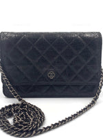 CHANEL CC Wallet-on-the-chain Metallic Sparkle Coated Tweed Crossbody Flap Bag - Black