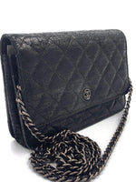 CHANEL CC Wallet-on-the-chain Metallic Sparkle Coated Tweed Crossbody Flap Bag - Black