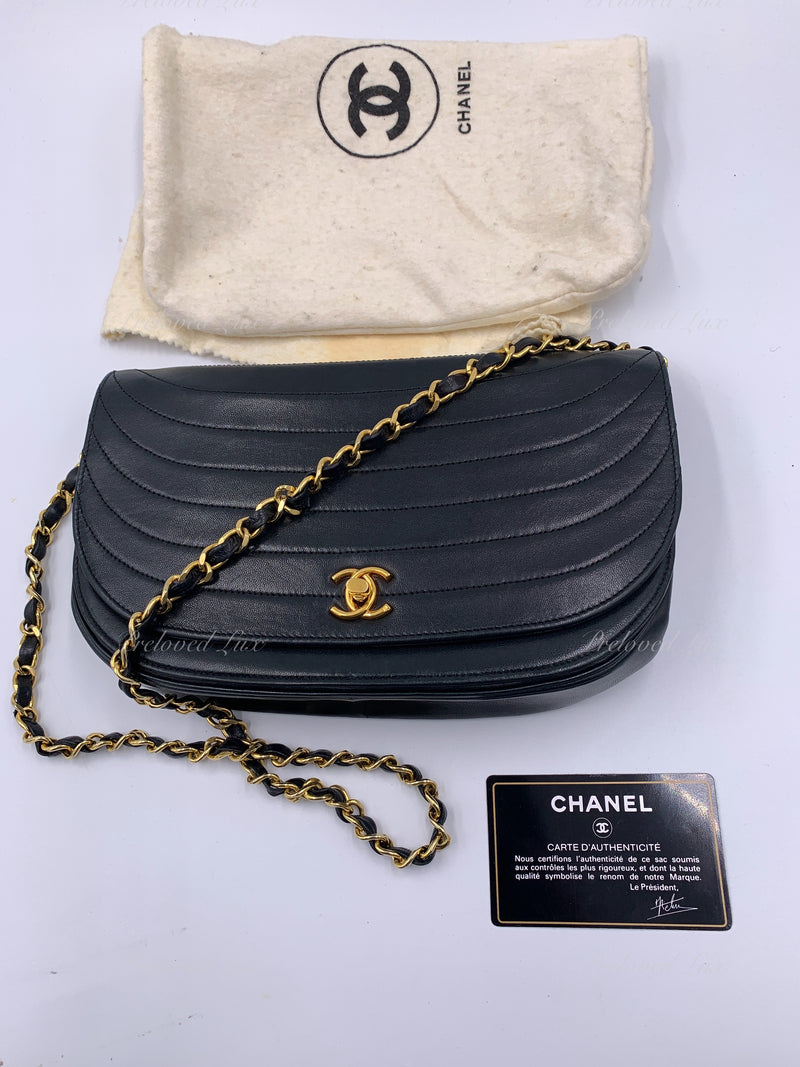 CHANEL Vintage Lambskin Half Moon Flap Bag black/gold hardware