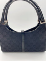 Sold-GUCCI GG Black Canvas Push Lock Shoulder Bag