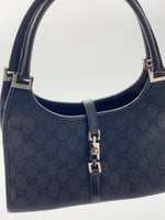 Sold-GUCCI GG Black Canvas Push Lock Shoulder Bag