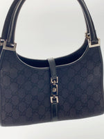 Sold-GUCCI GG Black Canvas Push Lock Shoulder Bag