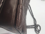 CHANEL Lambskin Double Chain Single Flap Maxi Size Bag Dark Brown/Silver