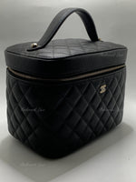 Sold-CHANEL Black Caviar Vanity Cosmetic Bag in Gold Hardware