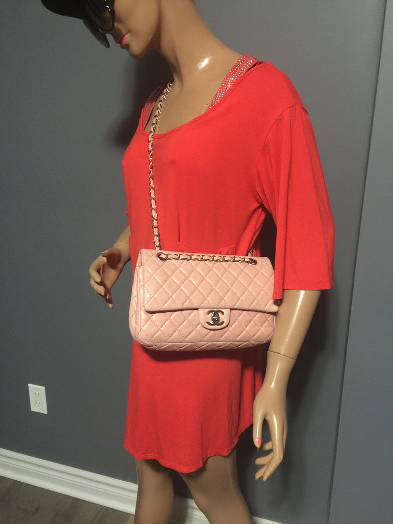 Sold-CHANEL Double Chain Double Flap Bag Pink SHW