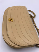 CHANEL Vintage Lambskin Half Moon Flap Bag Beige / gold hardware