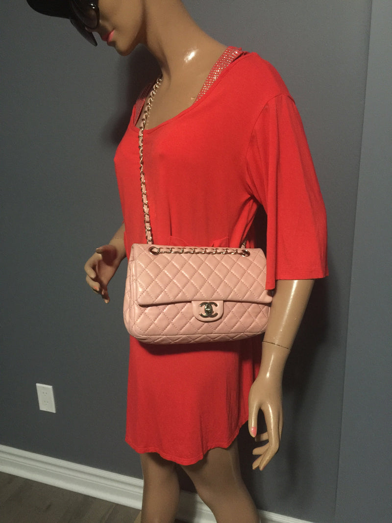 Sold-CHANEL Double Chain Double Flap Bag Pink SHW