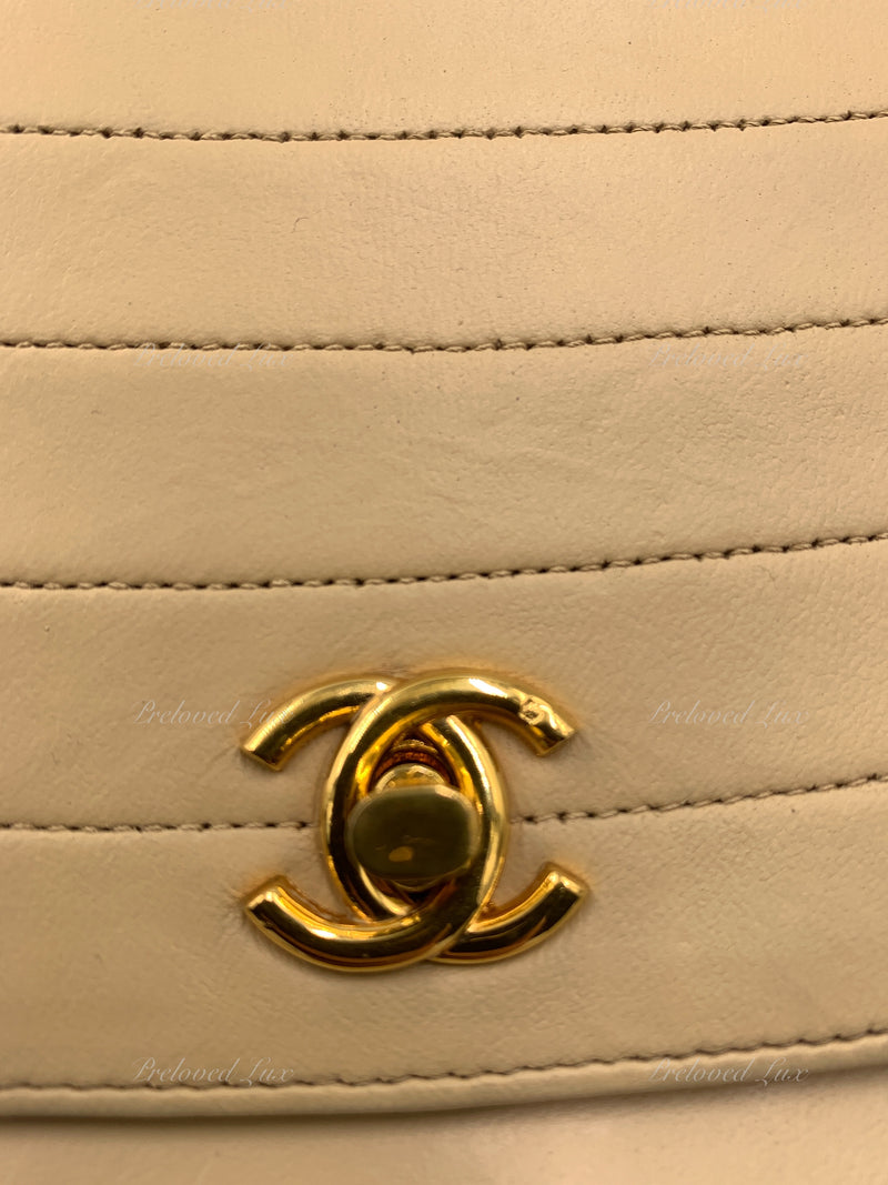 CHANEL Vintage Lambskin Half Moon Flap Bag Beige / gold hardware