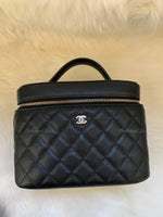 Sold-CHANEL Black Caviar Vanity Cosmetic Bag in Gold Hardware