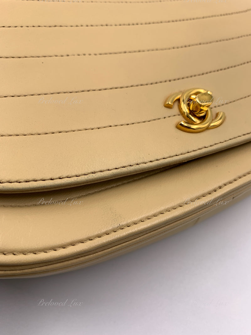 CHANEL Vintage Lambskin Half Moon Flap Bag Beige / gold hardware